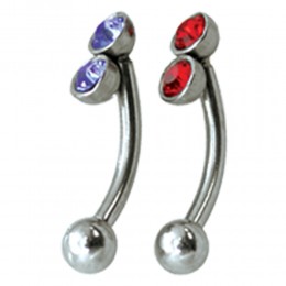Double crystal eyebrow piercing at the top
