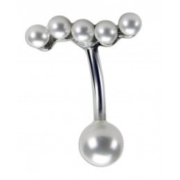 Belly piercing 1.6x10mm with a wave design and several artificial pearls