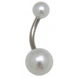 Navel piercing 1.6x10mm with two white artificial pearls