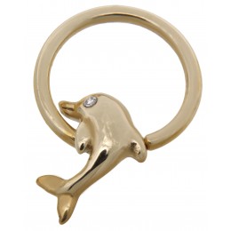 9 carat gold nipple piercing ring dolphin with clear crystal eye