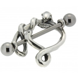 Nipple piercing with a barbell and a snake design made of 925 silver
