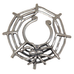 Breast clip made of 925 sterling silver with a spider crawling in its web
