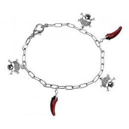 925 bracelet: 3 oxidized skull pendants with clear crystal