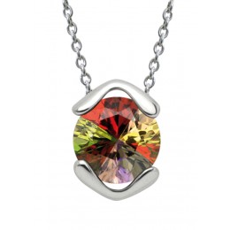 Chain and pendant made of 925 sterling silver with a multicolor crystal