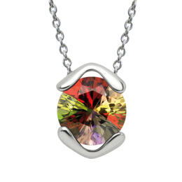 Chain and pendant made of 925 sterling silver with a multicolor crystal