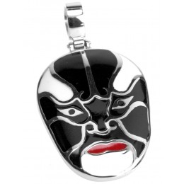 Stainless steel pendant Chinese mask black and white enamelled