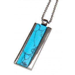 Pendant steel elongated with a narrow turquoise inlay