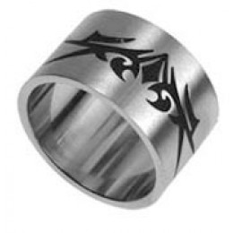 Steel ring matted with tribal motif 090