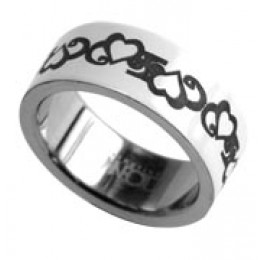 Steel ring with lasered hearts as design