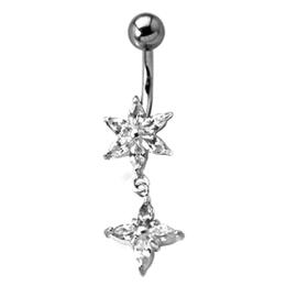 Belly button piercing with set zirconia, two star pendants