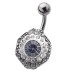 Belly button piercing with silver design - art deco style