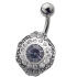 Belly button piercing with silver design - art deco style