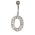 Belly button body jewelry piercing in ABC design with zirconia - letter O,1.6x6mm / 1.6x8mm / 1.6x10mm / 1.6x12mm / 1.6x14mm