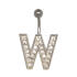 Belly button body jewelry piercing in ABC design with zirconia - letter W,1.6x6mm / 1.6x8mm / 1.6x10mm / 1.6x12mm / 1.6x14mm