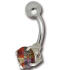 Belly button piercing with a multi-color crystal, 11mm in diameter