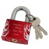 Love lock red made of aluminum 50mm with flame motif and your individual engraving