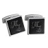 Cufflinks FAVORIT made of stainless steel with black PVD-coated insert and engraving