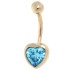 9 carat gold belly button piercing, delicate heart, with aquamarine crystal