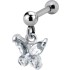 316L steel helix ear piercing 1.2x6mm, crystal BUTTERFLY pendant