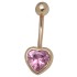 9 carat gold navel piercing, elegant heart, with pink crystal