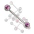 316L surgical steel barbell with 2 front facing crystals of different lengths