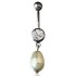 Belly button body jewelry piercing with an attached elongated artificial pearl