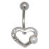 Heart shaped navel piercing 1.6x10mm with crystals and an imitation pearl