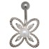 Belly piercing 1.6x10mm with a flower design with a faux pearl and small navettes