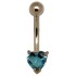 9 carat gold belly button piercing, elegant heart crystal available in different colors
