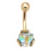 carat gold navel piercing, extravagant crystal cubes in iridescent colours