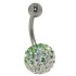 Belly button piercing with many white and green crystals in an epoxy mass in1.6x6mm / 1.6x8mm / 1.6x10mm / 1.6x12mm / 1.6x14mm 