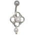 Belly button piercing 1.6x10mm with a flower design, pendant and two artificial pearls