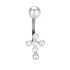 Belly piercing 1.6x10mm with a cross design and multiple faux pearls
