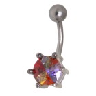 Belly button piercing with multi-color crystal