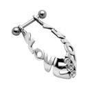 Helix ear piercing 1.2x6mm with 925 sterling silver design lettering LOVE and crystal
