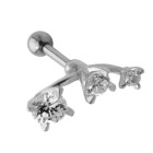 Helix ear piercing 1.2x6mm with 925 Sterling Silver design with three clear crystals