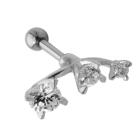Helix ear piercing 1.2x6mm with 925 Sterling Silver design with three clear crystals