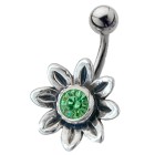 Belly button piercing with flower design, 8 petals