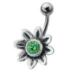 Belly button piercing with flower design, 8 petals