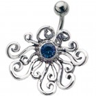 Steel belly button piercing with silver design, crazy octopus