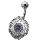 Belly button piercing with silver design - art deco style