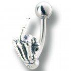 Belly button body jewelry piercing with middle finger design