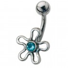 Belly button piercing with flower design and crystal - very small and cute