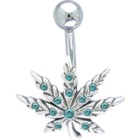 Belly button piercing with hemp leaf motif