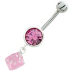 316L surgical steel belly button piercing, 925 silver with cube design