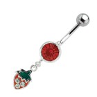 Belly button piercing with 925 silver strawberry design, 1.6x6mm / 1.6x8mm / 1.6x10mm / 1.6x12mm / 1.6x14mm