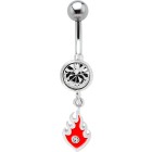 Belly button piercing with 925 silver flame design