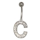 Belly button body jewelry piercing in ABC design with zircons - letter C