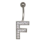 Letter navel piercing F with steel or titanium banana