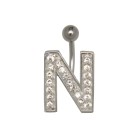 Belly button body jewelry piercing in ABC design with zirconia - letter N,1.6x6mm / 1.6x8mm / 1.6x10mm / 1.6x12mm / 1.6x14mm